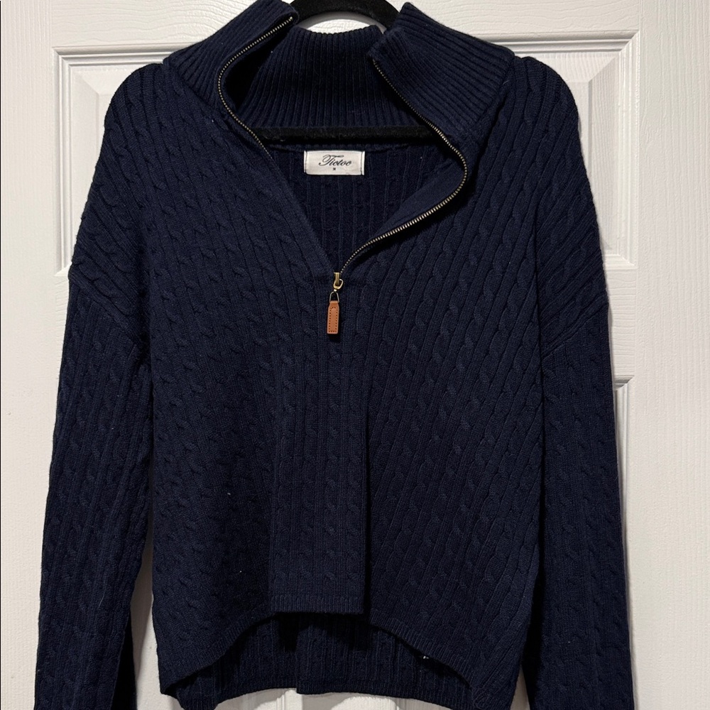 Cable-Knit Half-Zip Turtleneck Sweater - Navy